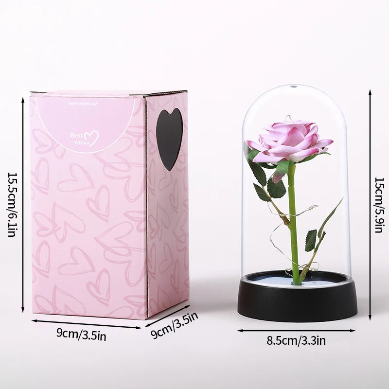 Eternal Rose Flowers Artificial Foil Flower in Glass Glow Immortal Flower LED Roses Lamp Flores Eternas Valentine'S Day Gift
