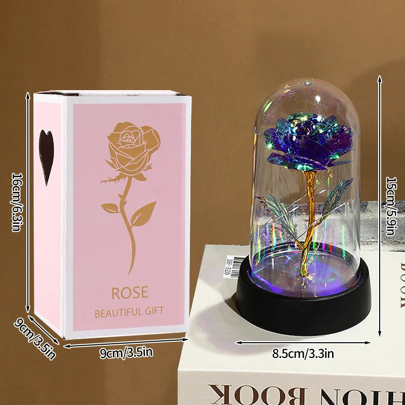 Eternal Rose Flowers Artificial Foil Flower in Glass Glow Immortal Flower LED Roses Lamp Flores Eternas Valentine'S Day Gift