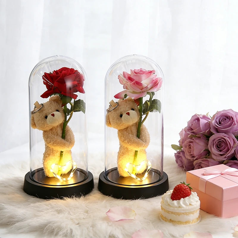 Eternal Rose Flowers Artificial Foil Flower in Glass Glow Immortal Flower LED Roses Lamp Flores Eternas Valentine'S Day Gift
