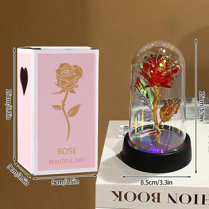 Eternal Rose Flowers Artificial Foil Flower in Glass Glow Immortal Flower LED Roses Lamp Flores Eternas Valentine'S Day Gift